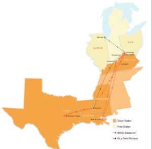 map of Henrietta's journey as a slave and a free person